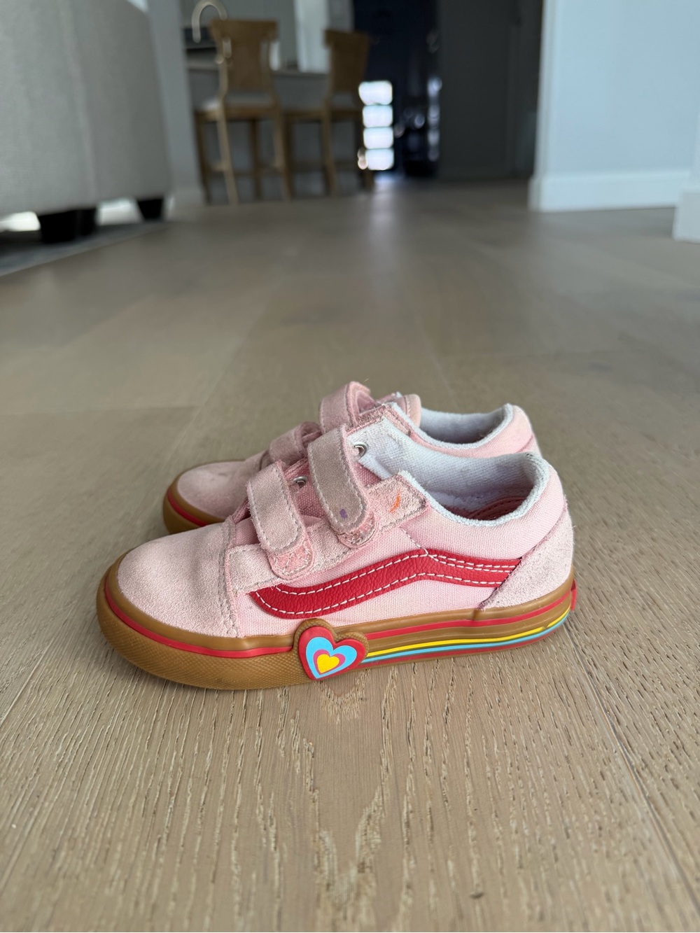 Vans Kids Pink Sneakers with Rainbow Heart Trim